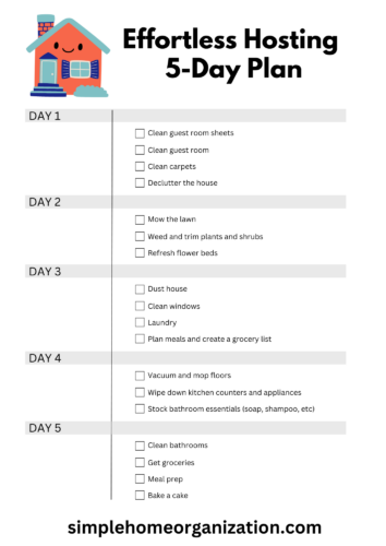 effortless hosting 5 day plan checklist